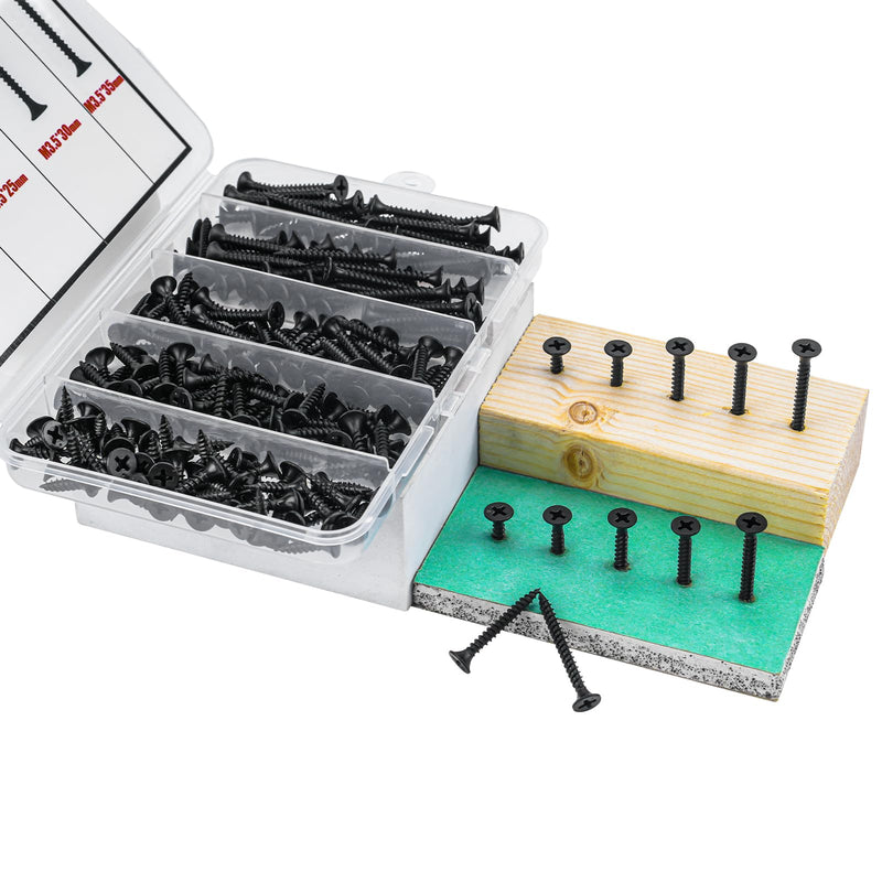 [Australia - AusPower] - Drywall Screws Assortment Kit,Wood Screws Assortment Kit,#6 Dry Wall Screws for Drywall Wood,Fine Thread Sheetrock Screws Set- Black Self Tapping Wood Screws,200pcs,5sizes,6#*(16-35mm) 200pcs/16-35mm 