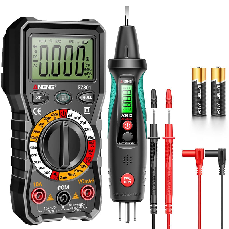 [Australia - AusPower] - ANENG Digital Multimeter Measures Voltage,Current,Resistance,Diodes Continuity with Non Contact Voltage Circuit Tester,Receptacle Detector,Power Socket Checker,Wall Plug Electrical Tools 