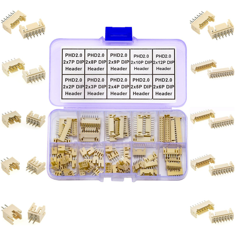 [Australia - AusPower] - JST Connector Kit, PHD2.0 Dual Row DIP Header Jst 2mm Pitch IC Socket Plugs Adapter, JST-PHD 2 * 2/3/4/5/6/7/8/9/10/12Pin DIP Header Through Hole Type Vertical Header (PHD2.0-DIP-Ver) JST-2.0MM-PHD-DIP-Vertical Header 