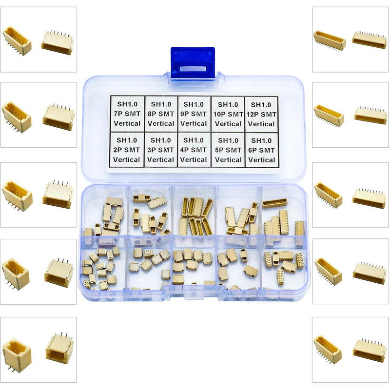 [Australia - AusPower] - JST Connector Kit, SH1.0 SMT Header Jst 1mm Pitch IC Socket Plugs Adapter, JST-SH 2/3/4/5/6/7/8/9/10/12Pin SMT Header Surface Mount Mounting Top Type Vertical Header (SH1.0-SMT-Ver) JST-1.0MM-SH-SMT-Vertical Header 