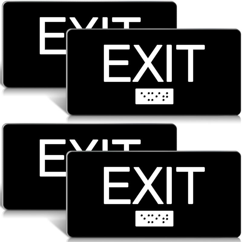 [Australia - AusPower] - 4 Pcs ADA Compliant Exit Sign with Tactile Braille 6 x 3 Inch Plastic Exit Sign for Business with Adhesive Mounting Strips for Indoor Outdoor Office Buildings Workplace 4 