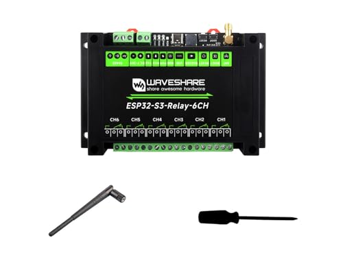 Waveshare Industrial 6-Channel ESP32-S3 WiFi Relay Module, Onboard RS485/Pico Hat Interfaces, with Multiple Insulation Protection Circuits, Industrial-Grade, Rail-Mount Case