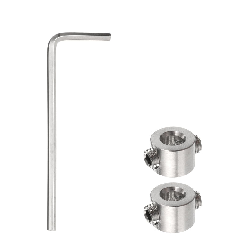 [Australia - AusPower] - 2pcs 4mm Drill Stop Collar Set Depth Stop, Adjustable Stainless Steel Drilling Limit Ring, Anodizing Surface Dowel Shaft Chuck Positioner with Hex Wrench, Silver 