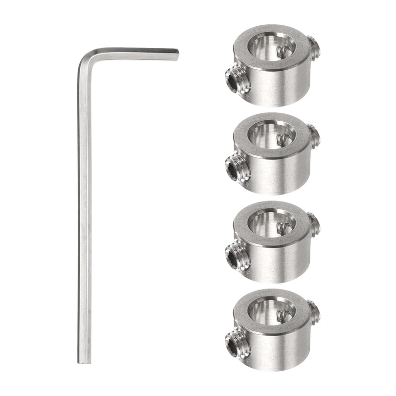 [Australia - AusPower] - 4pcs 7mm Drill Stop Collar Set Depth Stop, Adjustable Stainless Steel Drilling Limit Ring, Anodizing Surface Dowel Shaft Chuck Positioner with Hex Wrench, Silver 