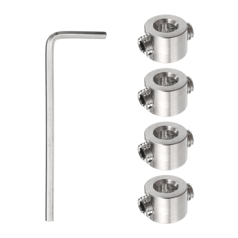 [Australia - AusPower] - 4pcs 4mm Drill Stop Collar Set Depth Stop, Adjustable Stainless Steel Drilling Limit Ring, Anodizing Surface Dowel Shaft Chuck Positioner with Hex Wrench, Silver 