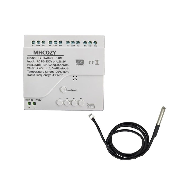 [Australia - AusPower] - Tuya app WiFi Temperature Sensor Controller,Phone Monitor and Control Temperature Anywhere,4 Channel 110v 10A Dry Contact Relay Switch,Compatible with Alexa Google Home 