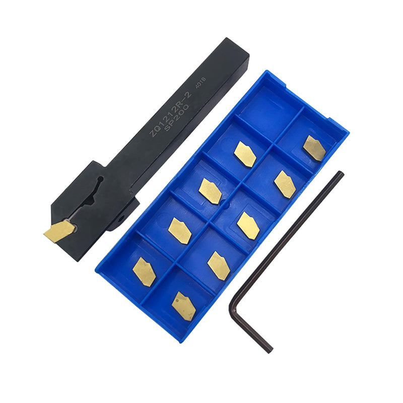 [Australia - AusPower] - Grooving Slotting Tool Cut Off Lathe Turning Tool Holder 1/2inch Shank ZQ1212R-2, Grooving Cut-Off Tool with 10 pcsSP200 Carbide Turning Inserts Grooving Parting Blade ZQ1212R-2+10pcs SP200 