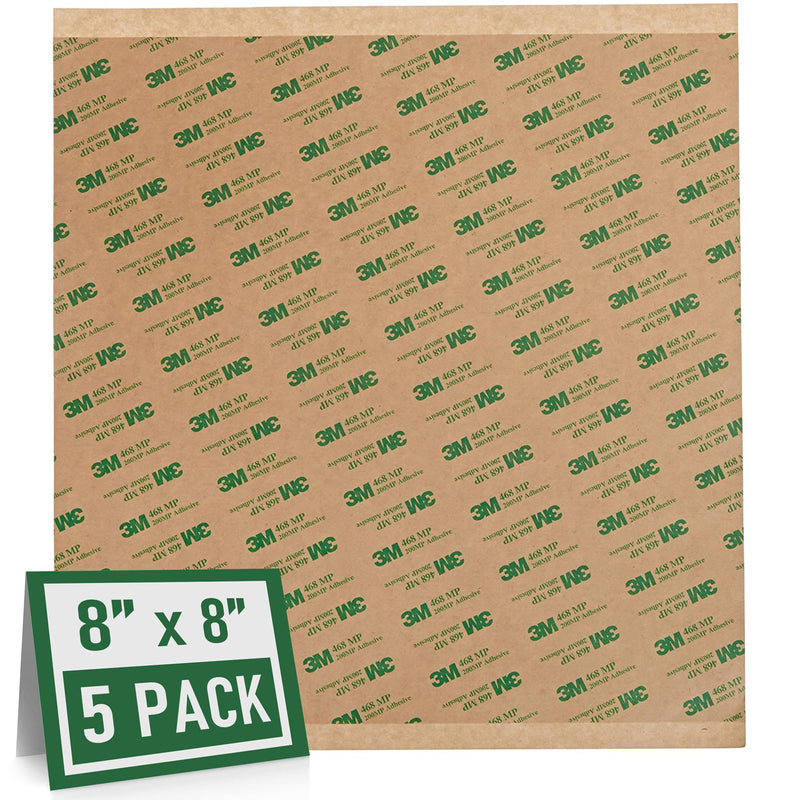 [Australia - AusPower] - Adhesive Transfer Tape, Double Sided Transfer Sheet, 468MP, 8inch x 8inch (5-Pack) 8 inch x 8 inch 
