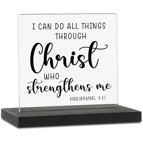 I Can Do All Things Through Christ Clear Desk Decorative Sign, Inspirational Home Office Decor Plaque, Christian Bible Verse Acrylic Signs Gift for Mom Family Women Friends TZJ52 I Can Do All Things Through Christ