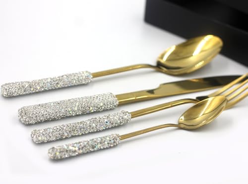 4 Pcs Bling Luxury Flatware Cutlery Set, Silver
