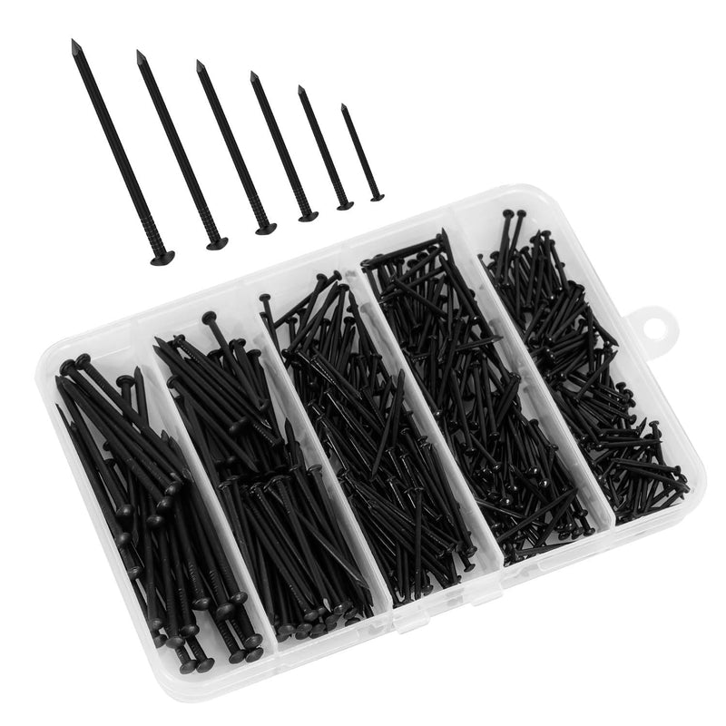 [Australia - AusPower] - MELLEWELL 400 PCS Nails Assortment Kit, Picture Hanging Nails, Wood Nails, Wall Nails for Hanging, Black Plated, 5 Sizes Assortment, DZB.400 