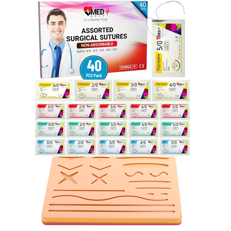 [Australia - AusPower] - Suture Practice Pad and 40 pcs Suture Thread with Needles - Medical and Nursing Surgical Suture Kit - Demonstration and Training Only 