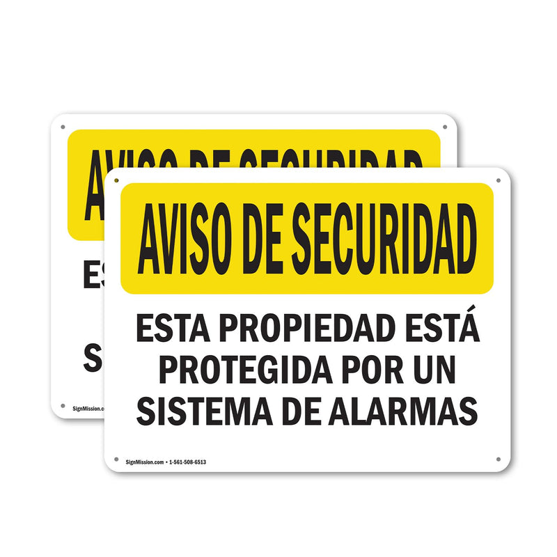 (2 Pack) Facility Protected By Alarm Spanish OSHA Security Notice Sign 14 Inch X 10 Inch Indoor/Outdoor Rust-Free Aluminum Metal Signs for Workplace, Workshop, and Construction Site, Made in the USA
