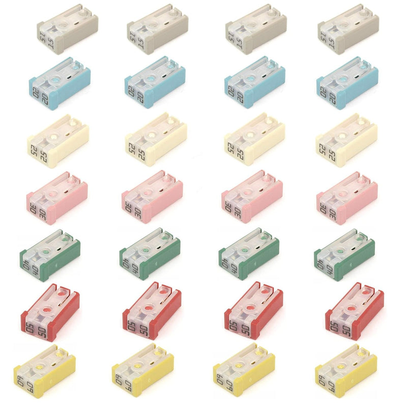 [Australia - AusPower] - 28 Pcs 15A 20A 25A 30A 40A 50A 60A 32V Mini Slotted Automotive MCASE Shaped Cartridge Fuse Kit 28Pcs 