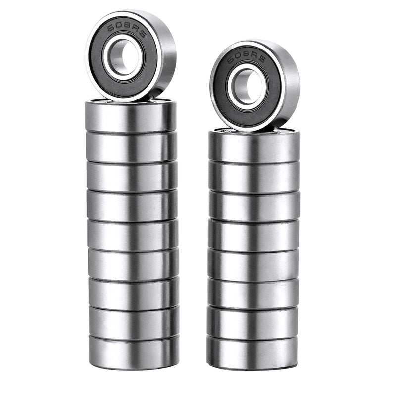 [Australia - AusPower] - 608 2RS Bearings, 20 Pack 608 Bearing, 8x22x7mm RS Ball Bearing Grease Seal Assembly Roller Skateboard Bearings, Double Rubber Sealed Miniature Deep Groove Ball Bearing 