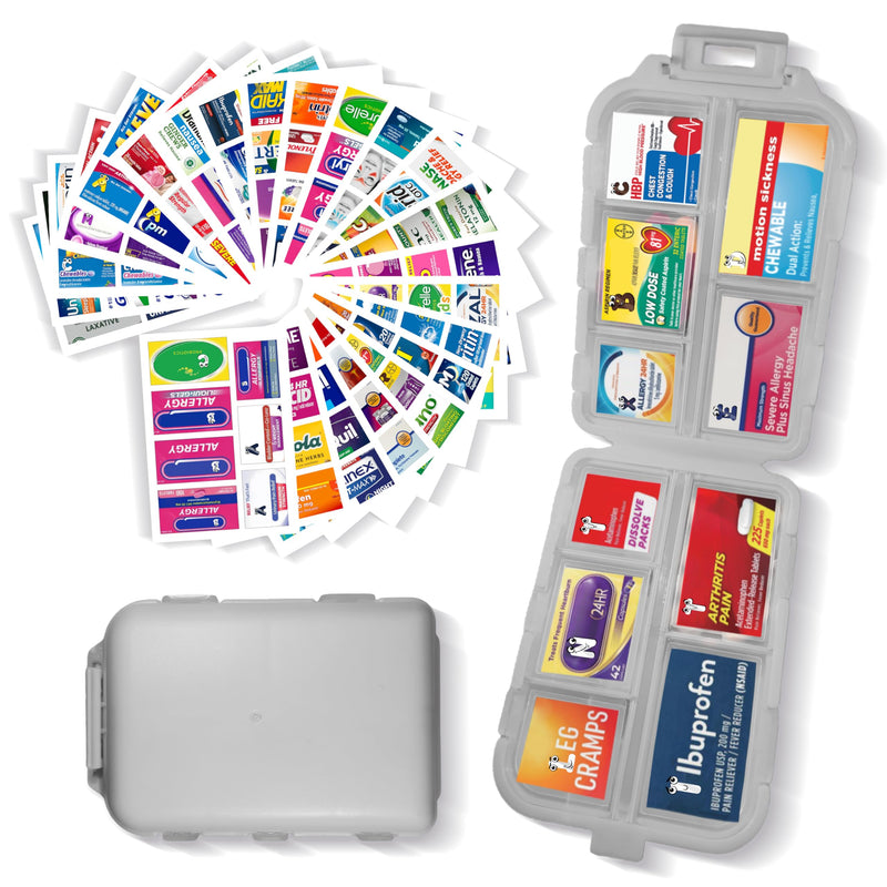 [Australia - AusPower] - Pill Organizer with Medicine Labels 161 Labels Travel Daily Pill Container Mini Medication Organizer Storage Pill Organizer Travel Essentials Pill Case 7 Day (Grey, 1 Pack) Grey 