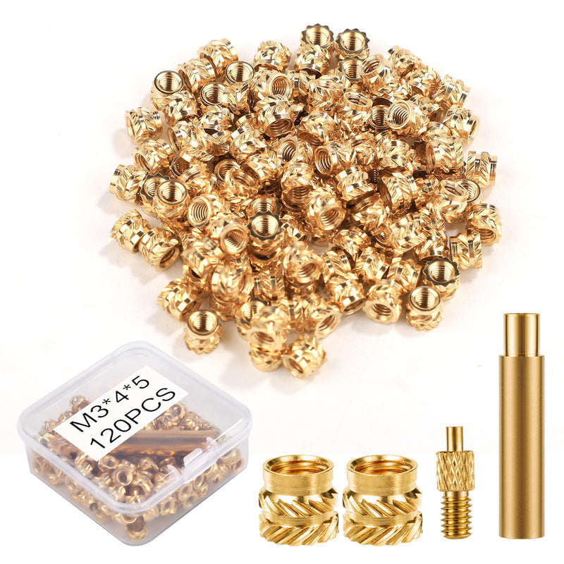 [Australia - AusPower] - 120pcs 3D Printing Brass Nuts, M3x4x5mm Threaded Inserts Heat Set Insert Tip for M3 & 1 Welding Adapter Heat Embedment Nut Printing Accessories Compatible with Weller SP40NUS and T18 Irons Medium 