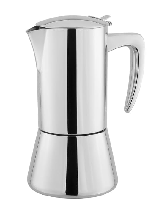 VIA CREMA Moka Stovetop Espresso Maker, Stainless Steel, for Induction Cooktops, 3-4 Cups, 8.5 Oz 3-4 CUPS / 8.5 Oz