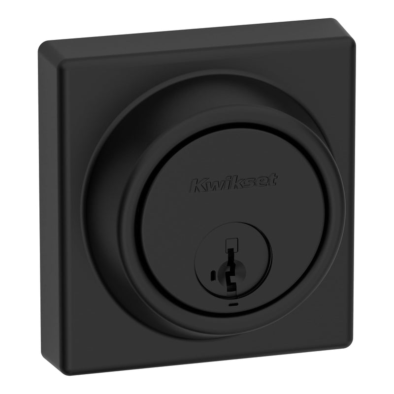 Kwikset 817 Deadbolt Lock, Matte Black Square Exterior Keyed Front Entry Door, Pick Resistant SmartKey Rekey Security, Single Cylinder Dead Bolt, with Microban Protection Contemporary New