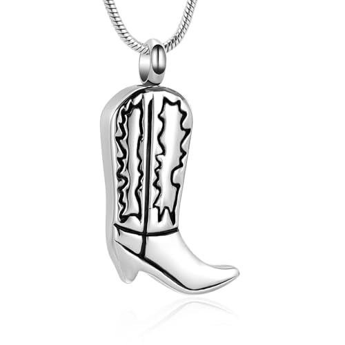 Hearbeingt Cowboy Boots Urn Necklaces for Ashes Cremation Jewelry Cowboy-Silver