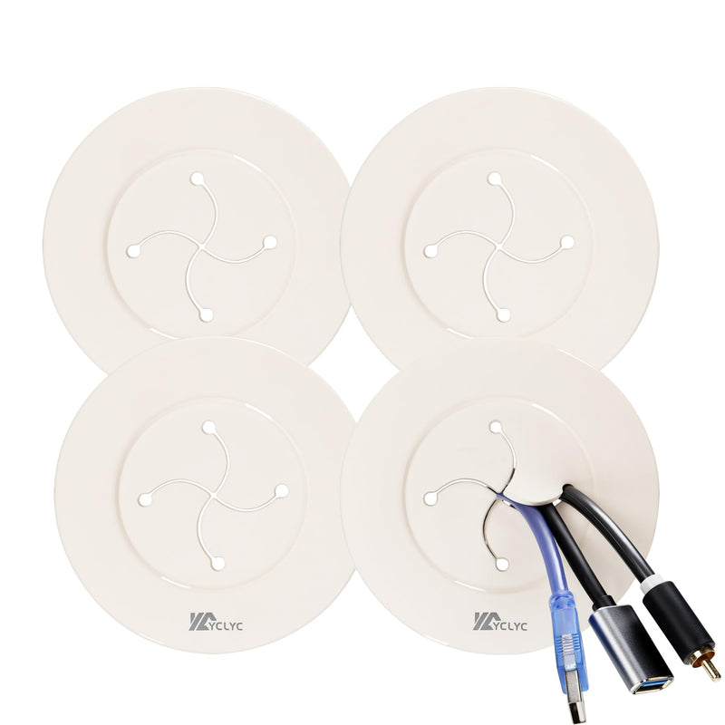 Wire Hiders for TV on Wall, 3in Off White in Wall Cable Management Kit, YCLYC Cable Hider Wall Grommets for Cables, Wire Hider Wall to Install Includes 4 Pass Brackets and 1 Hole Saw Drill 4 Pack Off-white