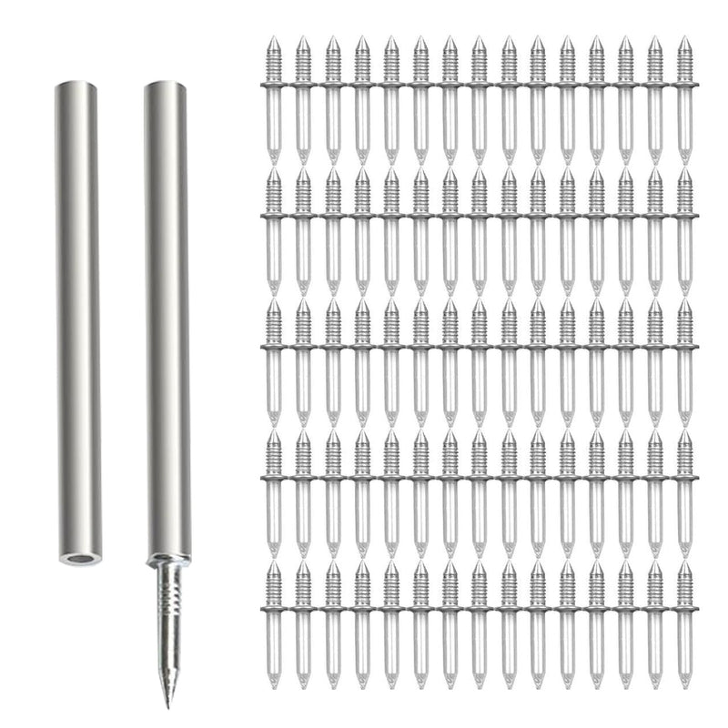 [Australia - AusPower] - 200pcs Double-Head Skirting Thread Seamless Nails with BONUS 2pcs Sleeve Tools, Double Headed Nails Non Marking Double Sided Nails, Invisible Security Screws for Wood Baseboards Double-Headed Nails. 