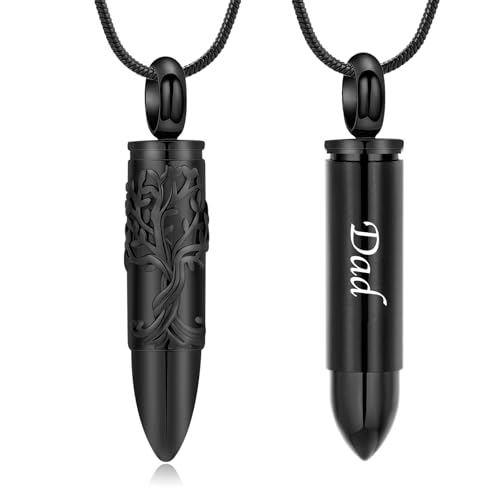 zeqingjw Bullet Urn Necklaces for Ashes Tree of Life Cremation Jewelry Memorial Pendant Ash Holder Keepsake Jewelry for Pet/Human Black-Dad
