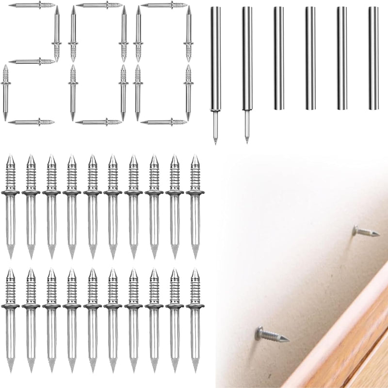 [Australia - AusPower] - 200Pcs Double-Head Skirting Thread Seamless Nail Rust-Proof Invisible Screws Solid Wood Baseboard Double-Headed Nails with Nail Specific Sleeve Tool 200Pcs 