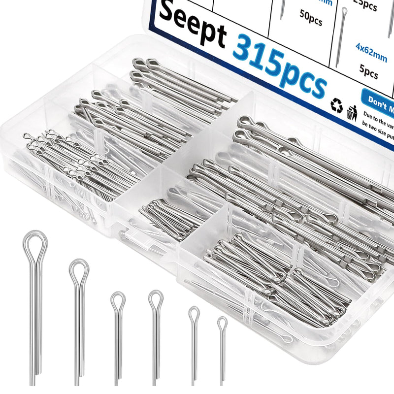 [Australia - AusPower] - 315Pcs Cotter Pins Assortment kit Zinc plated Cotter Pins Steel Split Pin Fastener Clips for Automotive, Axles, Trailer hitch, Tractors Hardware pins 