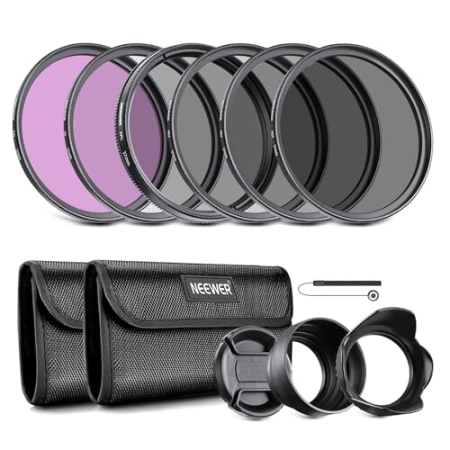 NEEWER 37mm Lens Filter Kit: UV, CPL, FLD, ND2, ND4, ND8, Lens Hood and Lens Cap Compatible with Canon Nikon Sony Panasonic DSLR Cameras with 37mm Lens