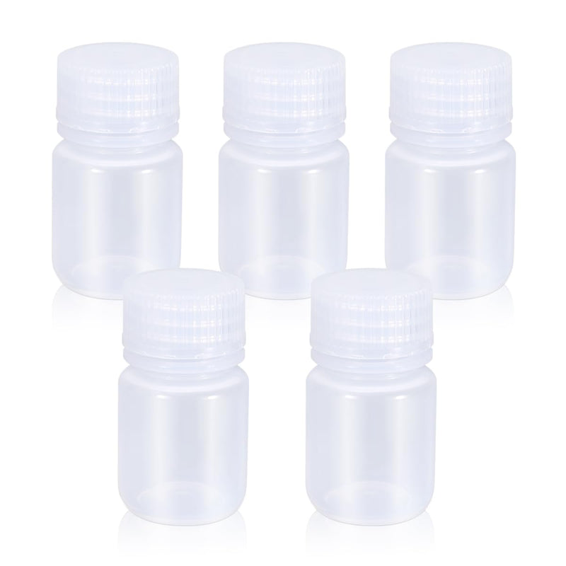 [Australia - AusPower] - 1 oz Wide Mouth Lab Reagent Bottle, Laboratory Grade Chemical Container, Sealed Leak-proof Clear PP Bottle, Pill Bottle, Water Sample Bottle(5 Pcs) 1oz(30ml) 