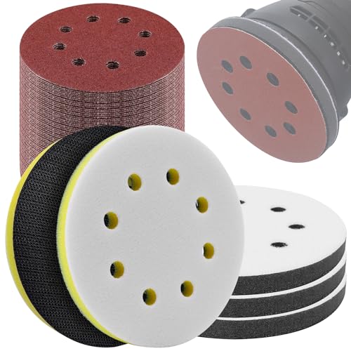 Elechiakan 5-inch orbital sanding discs with interface backing foam pad, 85-piece hook and loop set