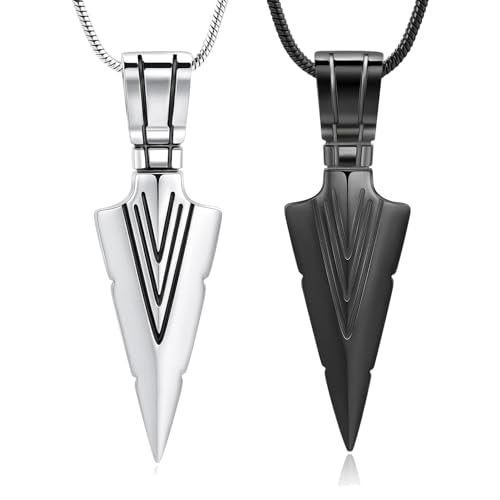 Hearbeingt Arrowhead Urn Necklace for Ashes Cremation Jewelry for Men 1Silver+Black