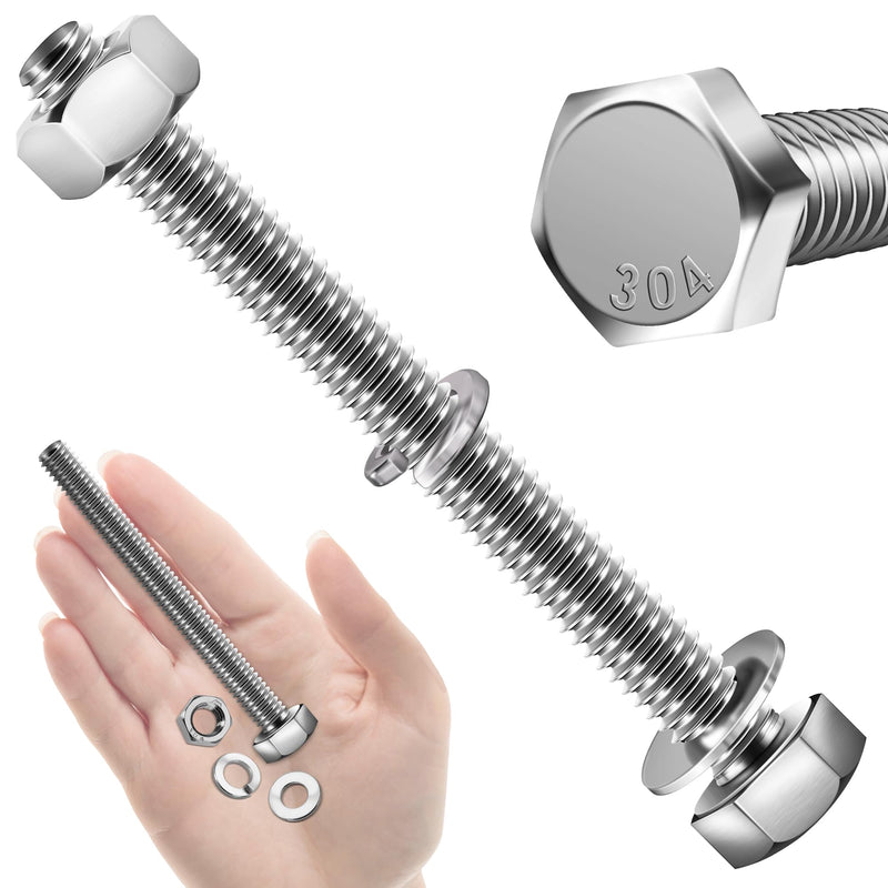 [Australia - AusPower] - (10 Sets) 1/4-20x3" Hex Head Stainless Steel Bolts and Nuts with Flat & Lock Washers, 304 Stainless Steel 18-8, Fully Threaded, 1/4 Bolt (10Sets) 1/4-20x3" 