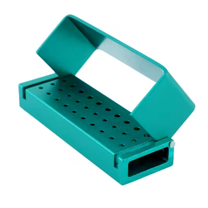 [Australia - AusPower] - 30 Holes Dental Burs Holder Diamond Burs Drill High Speed Block Aluminum Autoclavable Box, Disinfection Bur Organizer Station Opening Box Case with Cover Reusble - Turquoise 