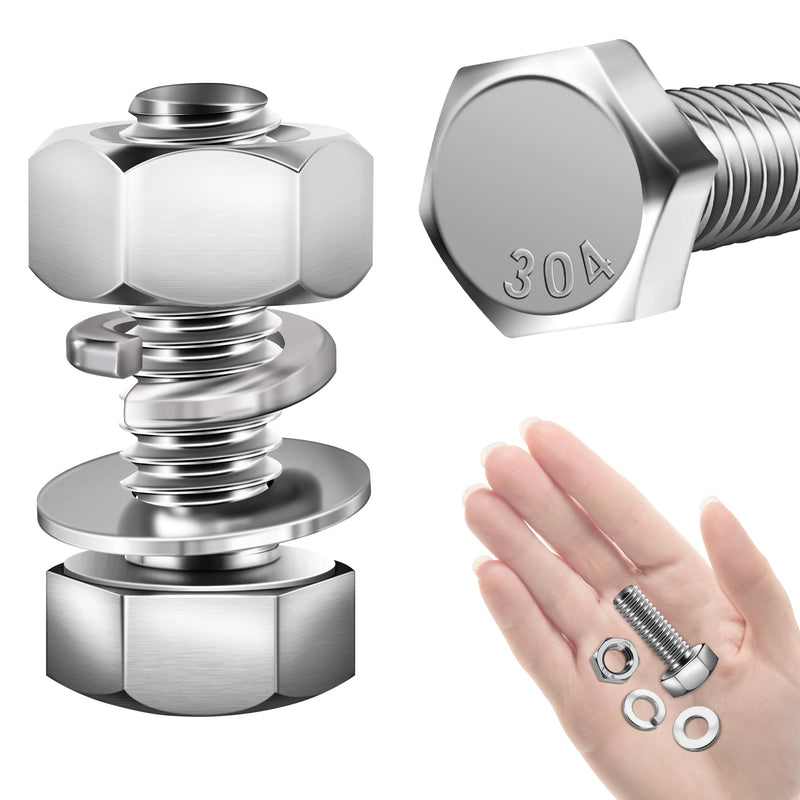 [Australia - AusPower] - (8 Sets) 3/8-16x1" Hex Head Stainless Steel Bolts and Nuts with Flat & Lock Washers, 304 Stainless Steel 18-8, Fully Threaded, 3/8 Bolt (8Sets) 3/8-16x1" 