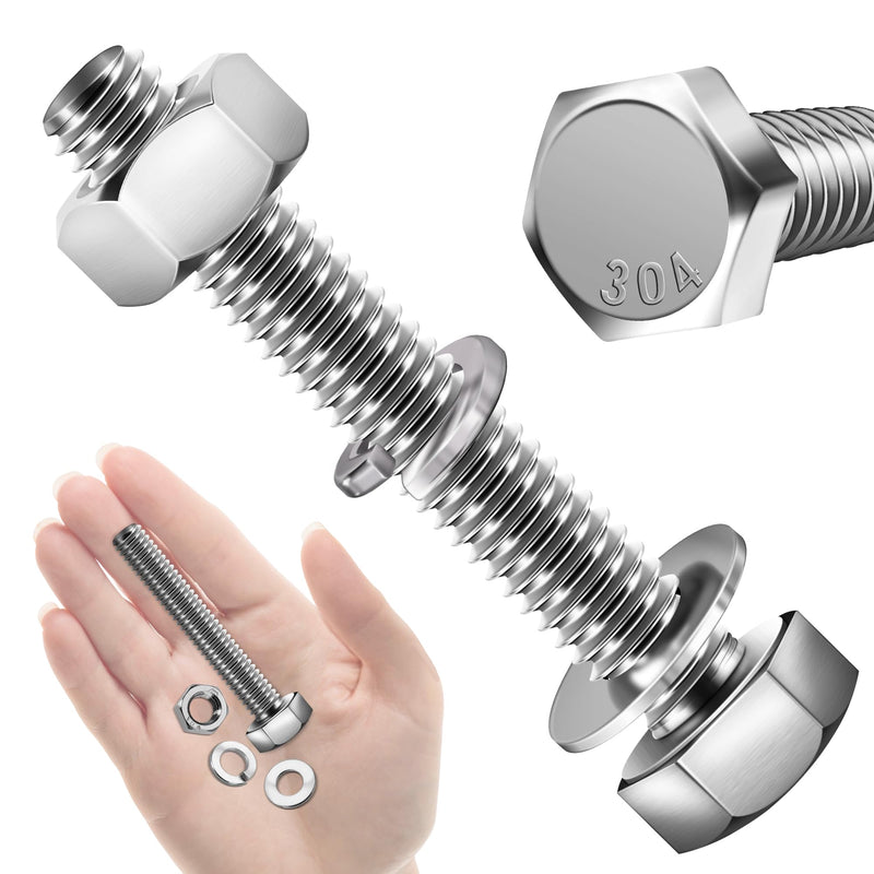 [Australia - AusPower] - (10 Sets) 5/16-18x2" Hex Head Stainless Steel Bolts and Nuts with Flat & Lock Washers, 304 Stainless Steel 18-8, Fully Threaded, 5/16 Bolt (10Sets) 5/16-18x2" 