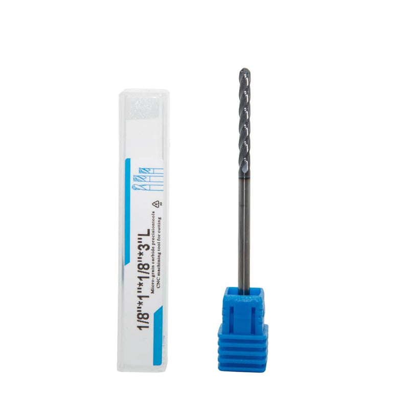[Australia - AusPower] - 1/8" Extra Long Carbide Ball Nose End Mill for Alloy Steels/Hardened Steels, 3" Overall Length End Mill Bits, 4 Flute HRC 55 Deg AlTiN Coating, CNC Router Bits (1 Pieces) 1/8" Extra Long 