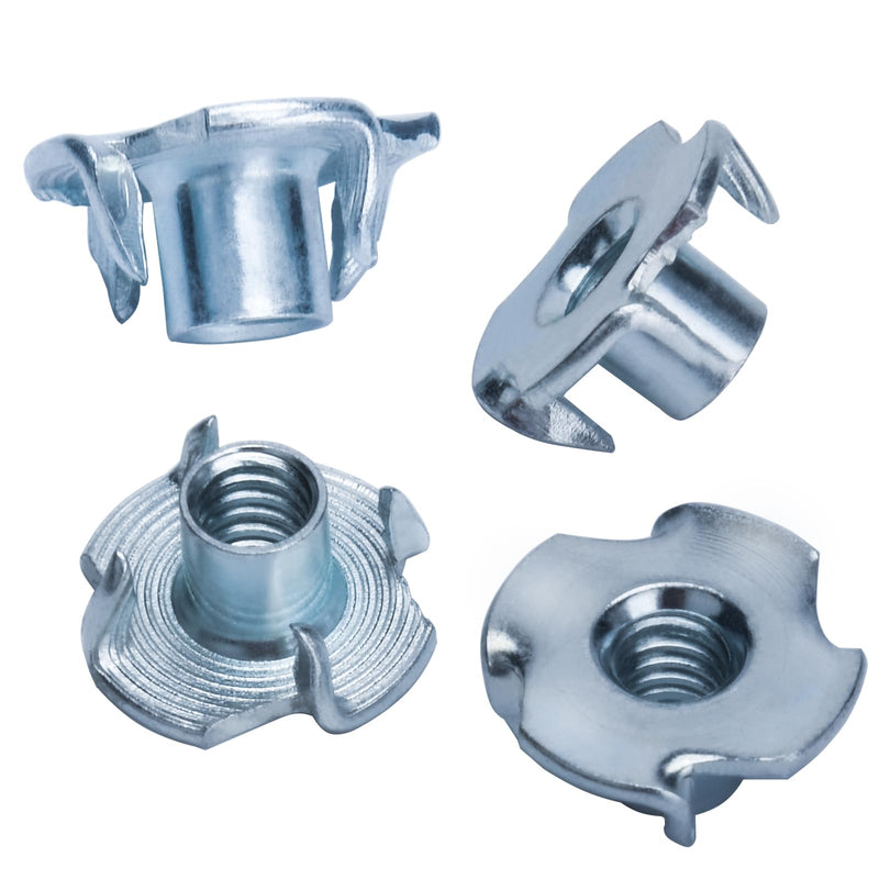 [Australia - AusPower] - 1/4"-20 T-Nuts (100 Pack), T-Nut 4 Pronged Tee Nut Zinc Plated Steel, Durable Threaded Insert Tee Nut for Wood, Rock Climbing Holds, Cabinetry,Furniture (1/4) 1/4 