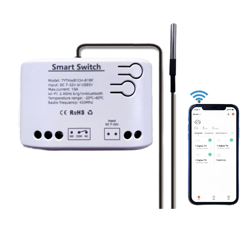 [Australia - AusPower] - Easy Operation,Tuya 1 Channel WiFi Wireless Smart Temperature Relay Switch Module, Remote Temperature Controller with Realtime App Notification Alert,Compatible with Alexa Google Home(AC/DC7-32V) 