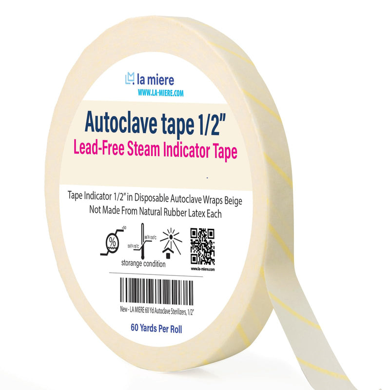 [Australia - AusPower] - 60 Yd. 1 Roll of Autoclave Tape 1/2" Indicator Tape Sterilization for Dental Tools, Surgical Instruments & Tattoo Accessories – Heat Tape for Chemical, Dry Heat & Autoclave Sterilizers 1/2" 