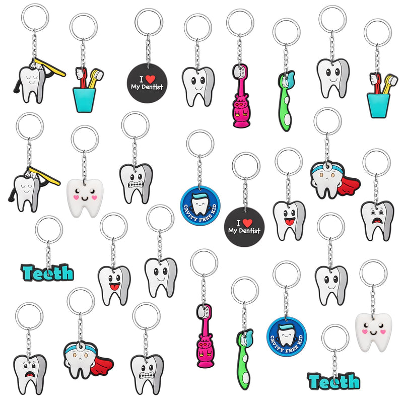 [Australia - AusPower] - 28Pcs Tooth Keychain Dental, Dental Assistant Gifts Tooth Shape Keychain, Dental Gift for Dental Students Office Staffs Dental Assistants(14 Styles) 