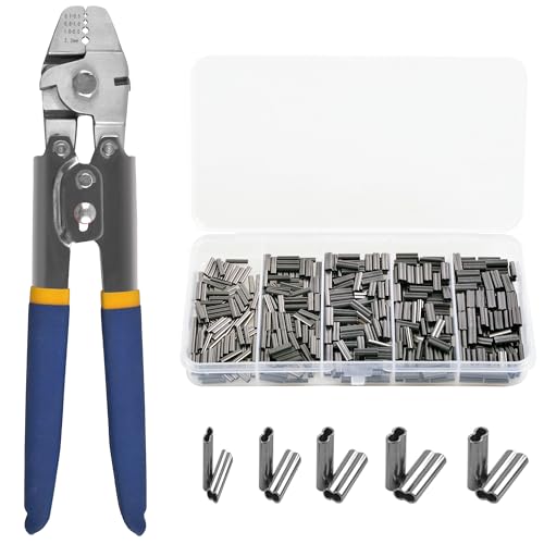 VATEICO fishing crimping pliers with 4-size crimper and copper sleeves set for wire leader and rope repairs