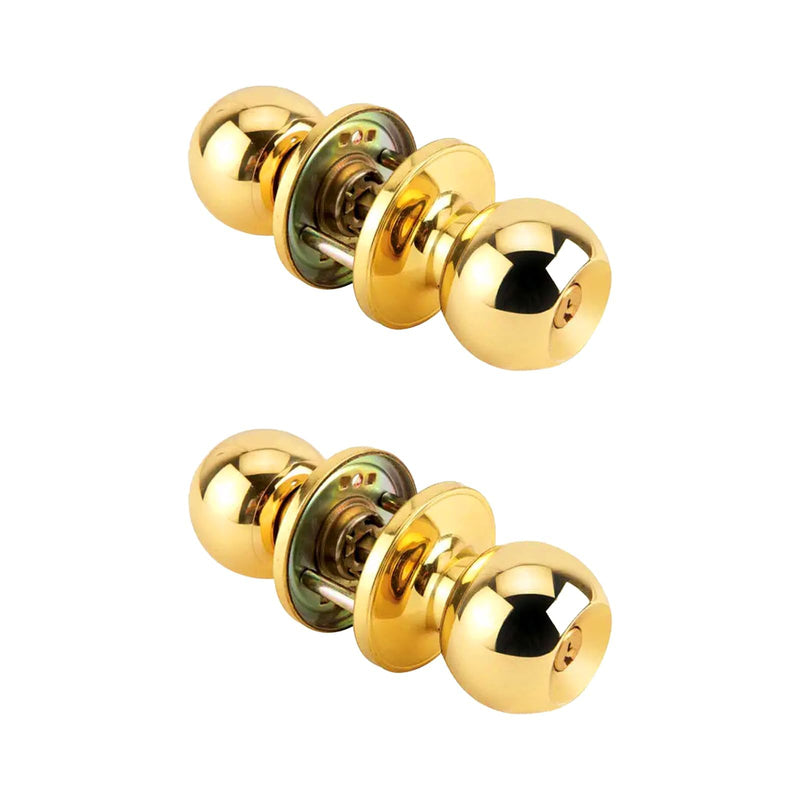 2 Pack Gold Door Knobs with Lock and Keys, Interior and Exterior Door Lock, Standard Ball Door Locks for Bedrooms/Bathroom 2 Pack