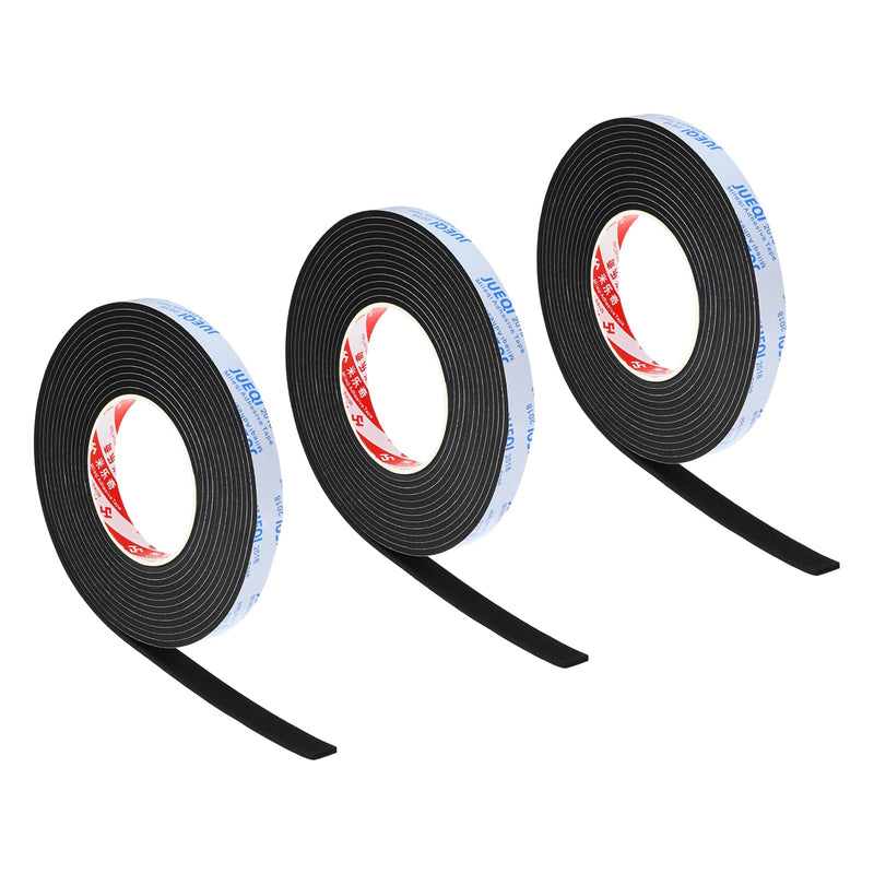 PATIKIL 5/8" W x 1/8" T x 16.4Ft EVA Single Sided Foam Tape, 3Pcs Multipurpose Sealing Strip Foam Waterproof Weather Stripping Foam Sealing Foam Strips with Adhesive for Door, Black 5/8"W x 1/8"T x 16.4Ft