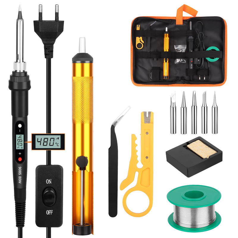 VFANDV Soldering Iron Set, 80 W 180-520 °C with On/Off Switch, LCD Adjustable Temperature Soldering Iron, Mini Soldering Set for Electrical Work - Soldering Device