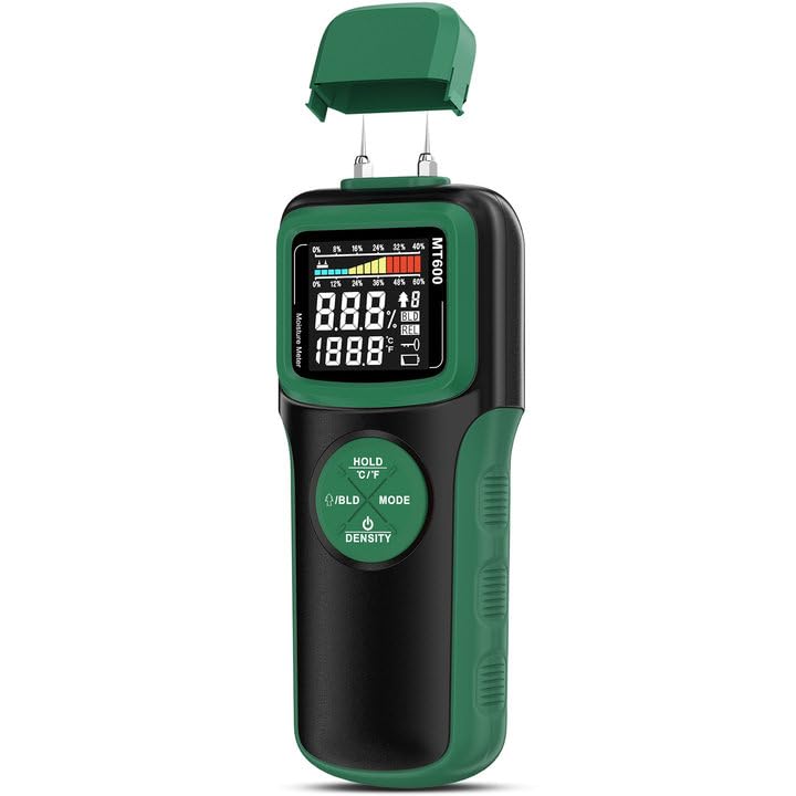 [Australia - AusPower] - Wood Moisture Meters, Pin & Pinless 2 in 1 Moisture Detector with Upgraded Sensor & Backlit Screen, 9 Calibration for Moisture Detection in Wood, Detector for Lumber Concrete Building(Green) Green 