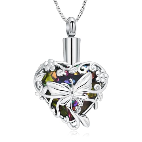 Yinplsmemory Butterfly Cremation Jewelry Urn Necklace for Ashes for Women Rainbow