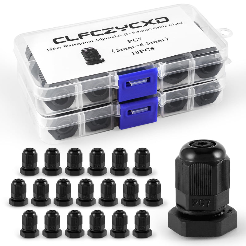 [Australia - AusPower] - CLFCZYCXD-PG7 Waterproof Cable Gland, 20 Pack, IP68 Rated, Adjustable 3-6mm Nylon Cable Glands with Gaskets for Outdoor, Industrial, and Marine Use, Black (PG7) PG7(20-Pack) 