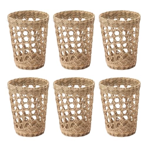 6Pcs Handwoven Vase Sleeve, Hand Woven Wicker Cup Holder Cute Cozy Mug Sleeves Wicker Cup Holder Rattan Tumbler Sleeves for Home
